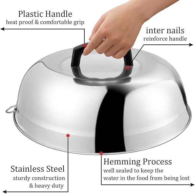 12 inch Cheese Melting Dome, HaSteeL Heavy Duty Round Basting Steam Cover, Stainless Steel Griddle Grill Accessories for Flat Top BBQ Kitchen Cooking Indoor & Outdoor, Dishwasher Safe - (2Packs)
