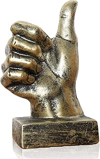 Lependor Golden Polyresin Hand Gesture Desk Statues Finger Sculpture Decor - Golden Thumbs up Sculpture