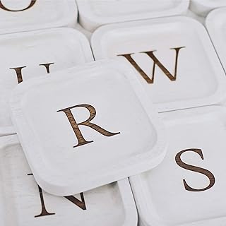 I'm Wooden Personalized Letter Catchall Valet Tray Trinket Dish Jewelry Tray Key Bowl Decorative Plate Organizing Ring Earrings Necklaces Bracelet Watch Coins Wallet Holder (6"x6" Sq White N)