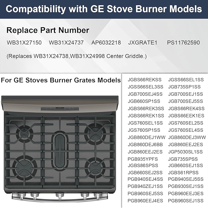 Criditpid WB31X27150 Center Grate Replacement Parts for GE Stoves, WB31X24737 General Electric Gas Range Burner Grate Replaces for JGBS66REKSS JGSS66SEL3SS JGB700SEJ4SS Center Griddle.