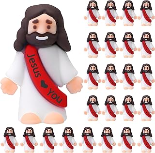 Bememo 25 Pcs Little Jesus Figures, Mini Jesus Loves You Figures, Original Design Multicolor Tiny Figurines to Hide and Seek, Sunday School Religious Party Favors Gift(Red)