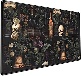 Vintage Aesthetic XL Extended Large Gaming Mouse Pad - Black Academia Mystical Green Plant Design - Computer Laptop Keyboard and Mouse Mat Desktop Protector - 31.5 x 15.8 in
