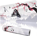 Japanese Cherry Blossom Gaming Mouse Pad 31.5x11.8in Pink Full Desk Japanese Sakura Gaming Mouse Pad Large Non-Slip Rubber Base Waterproof Big Keyboard Mat with Stitched Edges for Game Office