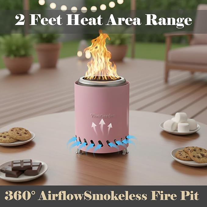Tabletop Fire Pit 9.7 x 7.1 inch By Viva Garden, Low Smoke Camping Stove for Outdoor & Patio, Fueled by Pellets or Wood (Pink, 9.7 x 7.1 inch)