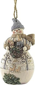 Enesco Jim Shore Heartwood Creek White Woodland Snowman with Basket and Animals Hanging Ornament, 4.5 Inch, Multicolor for Christmas