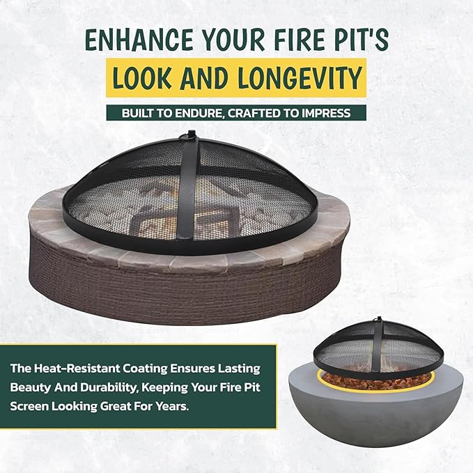 Fire Pit Screen for Solo Stove, 18.5" Fire Pit Spark Screen for Solo Stove Accessories -Carbon Steel Spark Protector Mesh Screen for Fire Pits as bonfire shield with Hook & Bonfire Shield Removal Tool