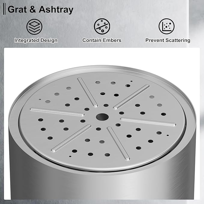 15 Inch Smokeless Fire Pit with Removable Ash Pan, Fire Pits for Outside Wood Burning, Portable Bonfire Outdoor Firepit, Waterproof Bag & Poker Included, Stainless Steel, Camping Backyard