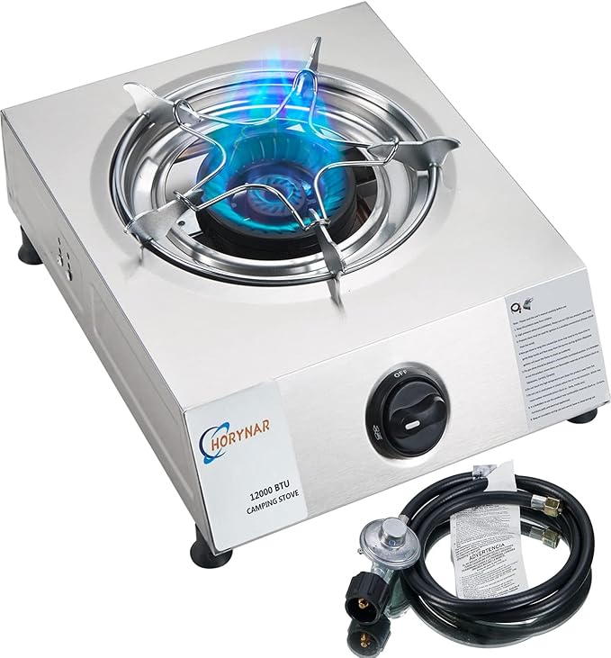 Horynar Propane Stove Single Burner Propane Stove 1 Burner 12,000 BTU Auto Ignition Gas Stove with CSA Hose for Outdoor Cooking,Emergency