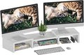 SUPERJARE Adjustable Dual Monitor Riser - Desktop Stand With Storage for Laptops, TVs, PCs and Printers - White