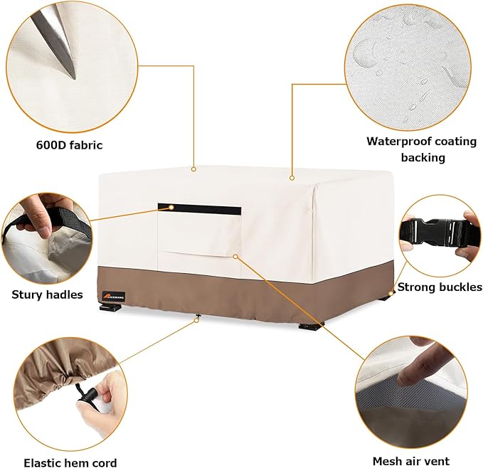 Fire Pit Cover Rectangular, Outdoor Heavy Duty 600D 100% Waterproof Tear-Resistant 44 Inch Fire Table Cover Rectangle, Patio Gas Fire Pit Table Covers, Beige 44" L x 28" W x 24" H
