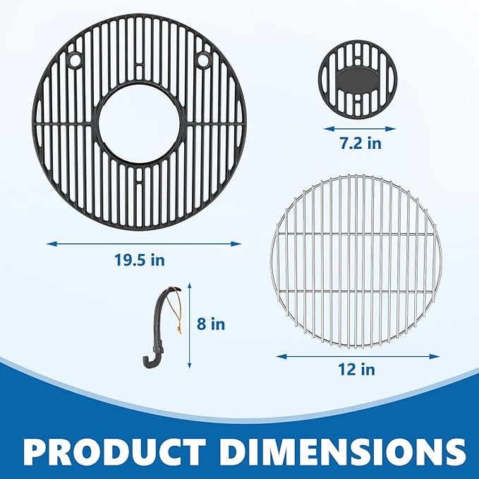 SafBbcue 19.5" Round Grill Grate for Akorn Kamado Ceramic Grills, Charcoal Grate for Pit Boss K24 Louisiana Grills K24, Grates for Char-Griller 16620 Grill Replacement Parts Kamado Acorn Accessories
