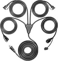 Eversimpleinc Black 1 to 4 Splitter Extension Cord (Combined 46 FT, End to End 28 FT), 3 Prong Plug with 4 Extended Outlets, with Weatherproof Covers for Indoor and Outdoor