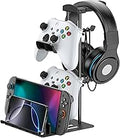 KDD Headphone Stand, Controller Holder & Headset Holder for Desk, Earphone Stand with Aluminum Supporting Bar, Universal Storage Organizer Headphones/Controller/Switch/Mobile Phone