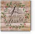 Renditions Gallery Christmas Celebration Wall Art Xmas Joy to the World on Wooden Textured Hanging Canvas for Dining Living Room Kitchen Decorations - 16"X16" LT05