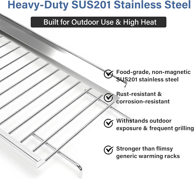 20.6''-32.08'' Adjustable Universal Stainless Steel Grill Warming Rack - Fits Nexgrill (720-0830H/X, 720-0888B/N, 720-0958B), Dynaglo, Cuisinart, Monument 4/5 Burner Gas Grills