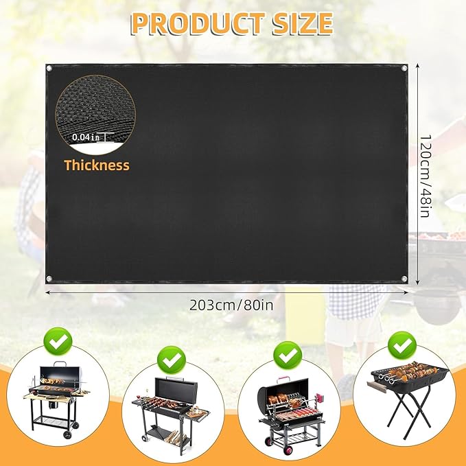 Under Grill Mat for Outdoor Grilling, 80 x 48 inches Double-Sided Fireproof, Waterproof BBQ Protector for Deck and Patio Under Grill Mat for Outdoor BBQ