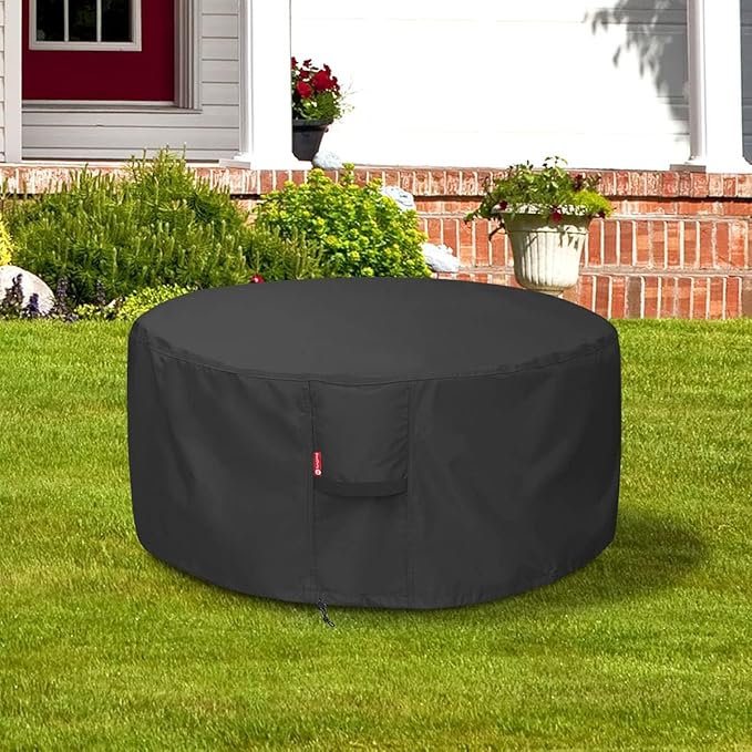 SheeChung Fire Pit Cover Round 52"D X 24"H,Heavy Duty 600D Outdoor Waterproof & Tear Resistant Fire Pit Table Covers,Fits for 48/50/52inch Large Outdoor Propane Firepit Table,Anti UV &Tear Resistant