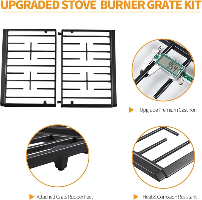 Atgestore W11394363 Burner Grate Replacement for Whirlpool Stove Parts Cast Iron Grate Kit WPW10447923 WFG524SLAB0 WFG524SLAB1 Whirlpool Gas Range Parts Stove Top Cooktop Surface Burner Grate Rack