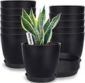 SwinDuck Plant Pots, 12 Pack 6 inch Modern Plastic Planters with Drainage Holes and Saucers for Indoor Outdoor Plants and Flowers, Black