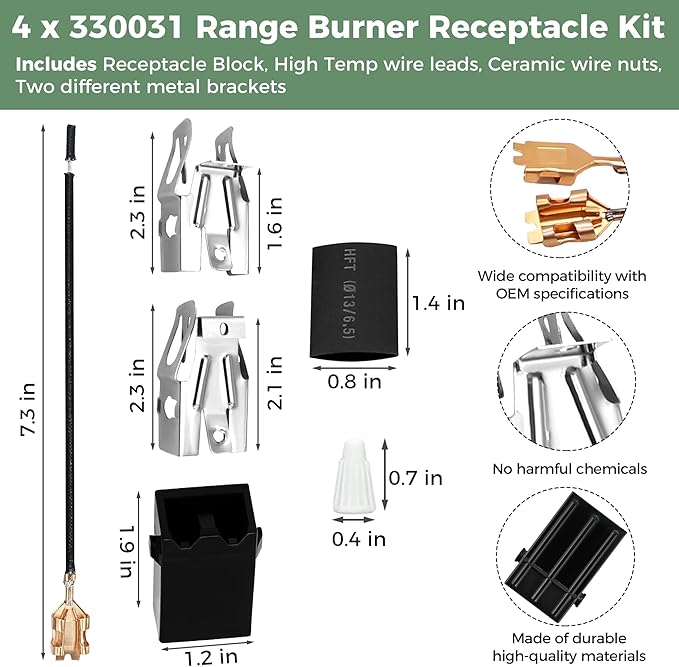 【2026 Upgraded】Electric Range Burner Element MP22YA Unit Set,2 pcs MP15YA 6'',2 pcs MP21YA 8'',4pcs 330031 Range Burner Receptacle kit.Replacement for Ranges/Stoves by Romalon