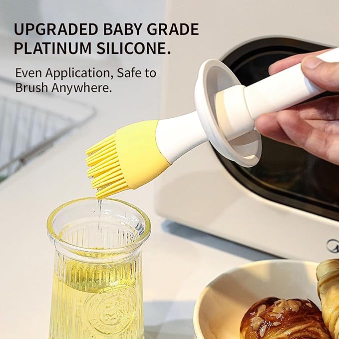 Oil Dispenser with Brush - Glass Olive Oil Dispenser for Kitchen, 3 IN 1 Oil Dispenser Bottle with Silicone Basting Brush for Cooking Vinegar Sauce BBQ Grill Frying (Brown)