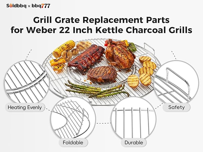 8835 Grill Grate Replacement for Weber 22 Inch Charcoal Grills,Hinged Cooking Grates with Handle for Weber Charcoal Grills, Kettle, Performer, Master-Touch, Gourmet BBQ System Hinged Cooking Grates