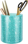 Glitter Pen Holder Pencil Organizer, Cute Pencil Cup Desk Decor, Decorative Makeup Brush Holder Large, Leather Multi-Functional Organizer Cup for Office, Home, Classroom, Blue+Green