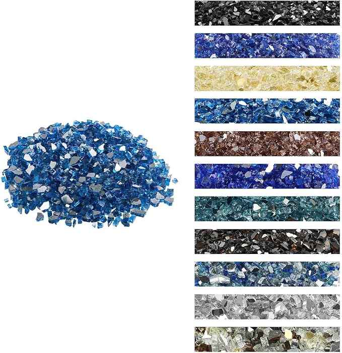VEVOR Fire Glass, 10 lbs, Pacific Blue, 1/2 Inch High-Temperature Resistant Reflective Glass Rocks, Smokeless Fire Pit Stones for Outdoor Table & Landscaping