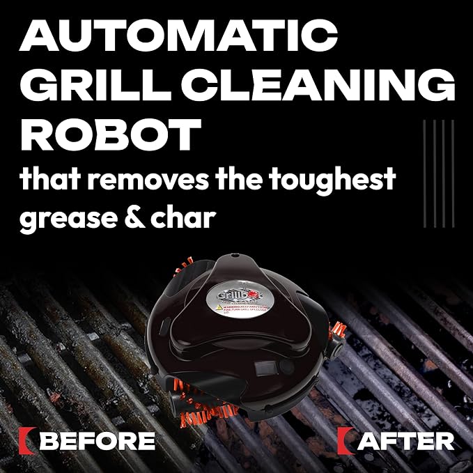 Grillbot Automatic Grill Cleaning Robot with Nylon Brushes, BBQ Grill Cleaner, Grill Brush, Grill Scraper, BBQ Accessories (Red, Grillbot and Case)