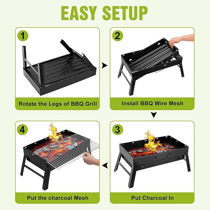 Portable BBQ Grill, Foldable Charcoal Grill Lightweight Smoker Grill for Outdoor Cooking Camping Hiking Picnics Tailgating Backpacking Party (Mini gril(17.7x10x11"))