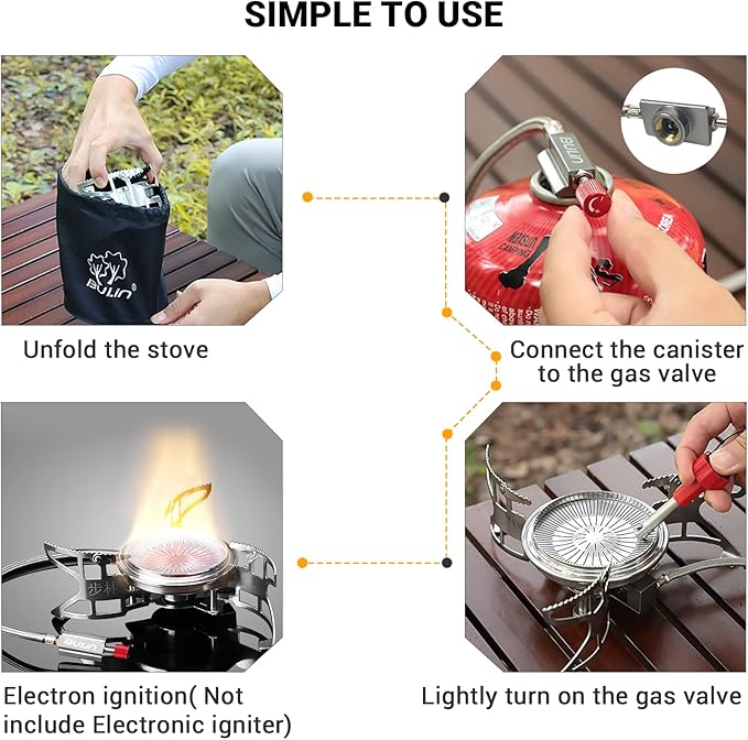 Bulin Camping Stove Backpacking Stove Portable Gas Stove with Piezo Ignition. 3800W Foldable Lightweight Cookware Outdoor Stove with Fuel Canister Adapter, Burner Kit for Camping Hiking Cooking