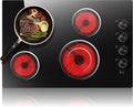 30 Inch Electric Cooktop 4 Burners with Knob Control,6700W Built-in Radiant Electric Cooktop, 9 Power Levels, Hot Warning, 220V Hard Wire(No Plug)