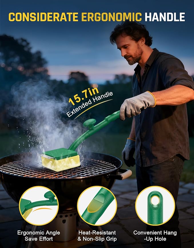 Grill Brush Bristle Free with Scraper, Steam Grill Brush with Long Handle, Grill Cleaner BBQ Brush for Cast Iron/Porcelain/Gas/Charcoal Grill, BBQ Accessories, Gifts for Mom/Dad