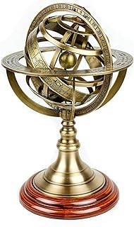 Antique Vintage Zodiac Armillary Brass Sphere Globe Wooden Display | Pirate's Antique Ship Decor | Nagina International (Medium, Antique Brass)
