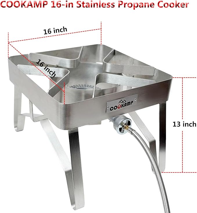 COOKAMP Stainless Steel High Pressure 1-Burner Outdoor Propane Gas Cooker with 0-20 PSI Adjustable Regulator and Steel Braided Hose (Stainless Steel-SA1300)