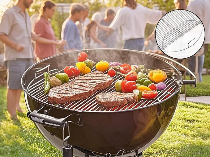 22-inch Stainless Steel Cooking Grate Hinged for 7436 Weber Grill Grates Round Hinged, Non-Stick Reliable Grill Grate Replacement Parts for Weber One-Touch and Kettle Premium Series