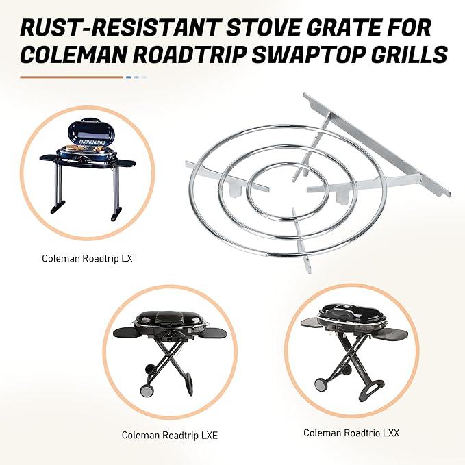 Replacement Steel Stove Grate Compatible with Coleman Roadtrip & Swaptop Grills, Heavy-Duty Rust-Resistant Cooktop Fits 12" Pans, Essential Camping Accessory for Outdoor Cooking