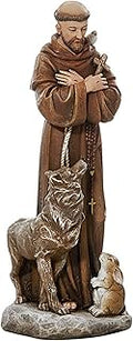 Painted Stone Resin Saint Francis with Animals Sculpture, 8 Inches