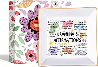 Grandma Gifts from Grandchildren, Funny Mothers Day Gifts for Grandma Nana Gigi, Ceramic Trinket Dish Birthday Gift for Grandmother, 4 Inch Square Ring Dish Jewelry Tray for Bedside Nightstand