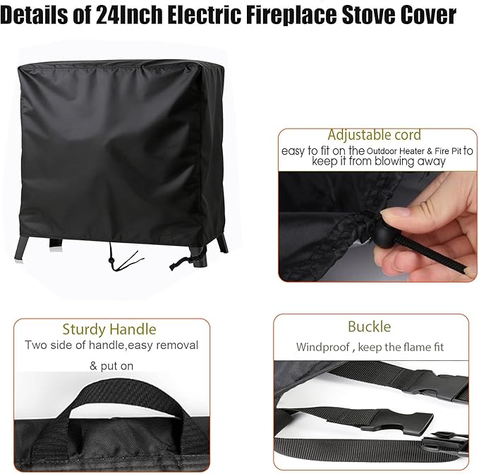 Electric Fireplaces Cover for Electactic, 24 inch Waterproof Free-Standing Infrared Fireplace Stove Cover with Drawstring-25"D x 11"W x 24"H
