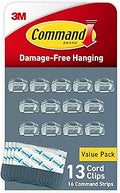 Command Round Cord Clips, Damage-Free Hanging Cable Clips, No Tools Wall Clips for Hanging Electrical Cables of Christmas Decorations, 13 Clear Cord Clips and 16 Command Strips