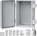 EYPINS Electrical Junction Box IP67 Waterproof - 11.8x7.9x6.3 inch,ABS Plastic Outdoor Electrical Project Enclosure Box with 1/2'' & 3/8'' NPT Cable Glands Mounting Plate Wall Brackets, 17PCS