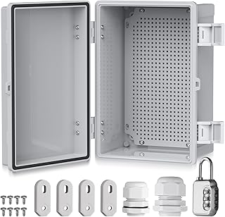 EYPINS Electrical Junction Box IP67 Waterproof - 11.8x7.9x6.3 inch,ABS Plastic Outdoor Electrical Project Enclosure Box with 1/2'' & 3/8'' NPT Cable Glands Mounting Plate Wall Brackets, 17PCS