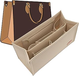 Purse Organizer Insert for Tote Bags, Doxo Premium Felt Insert Compatible with LV On The Go GM and Dior Book Tote Large, Multi-Compartment Bag Organizer with Detachable Dividers and YKK Zipper (Beige)