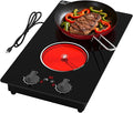 GIHETKUT Electric Cooktop,110V 2100W Stove top,Countertop and Built-in 2 burner cooktop,9-speed power, child safety lock, timer, knob and touch control 2 burner Electric cooktop