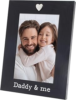 "Daddy & me Black Picture Frame with Silver Heart Ornament, 4x6 Photo - Tabletop Display, Gift for Father's Day, Birthday, Dad from Daughter or Son