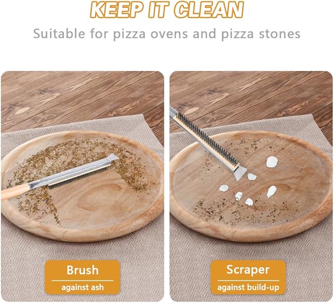 Aolso Pizza Oven Brush, 26" Brush and Stainless Steel Scraper for Pizza Stone, BBQ Grill Cleaning Brush Non Scratch Heat Proof Stainless Steel Bristles with Screwdriver for Pizza Oven Accessories