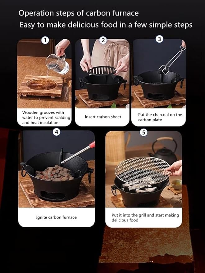 BBQ Charcoal Grill, cast iron charcoal grill,Hibachi Grill,Mini Charcoal Grill Camping Stove Portable Barbecue Stove, Stove for Indoor Outdoor Picnic BBQ Party,Home Picnic, Camping (10.2)