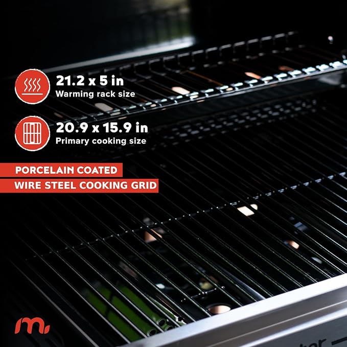 Megamaster 3-Burner Propane Gas Grill with Folding Side Tables, 30,000BTUs, 429.81 sq. in. Cooking Space, Stainless Steel Control Panel, Outdoor Kitchen Grill for BBQs, Patios, and More - 720-0988EA