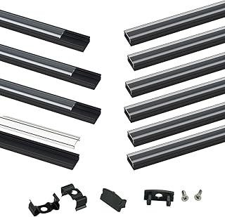 Muzata 10Pack 3.3FT/1M LED Channel Black Aluminum U Shape LED Strip Channel with Transparent Clear Cover Easy Installation with Paper User Manual U1SW BT 1M